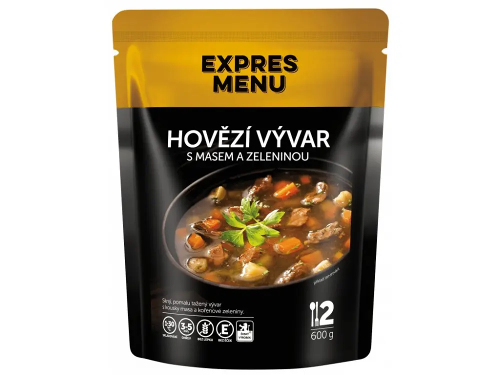 Hovězí vývar s masem a zeleninou EXPRES MENU (2 porce)