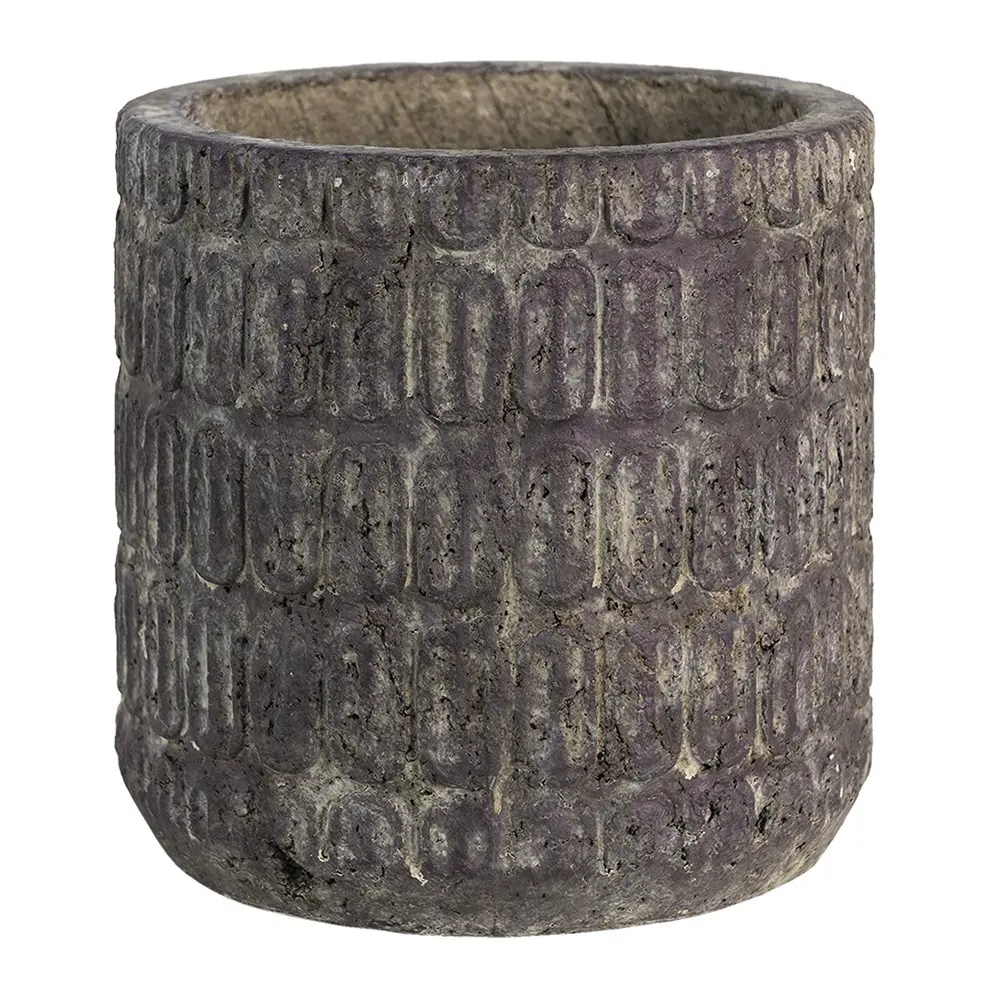 Fialový antik cementový obal na květináč se vzorem - Ø 20*20 cm Clayre & Eef