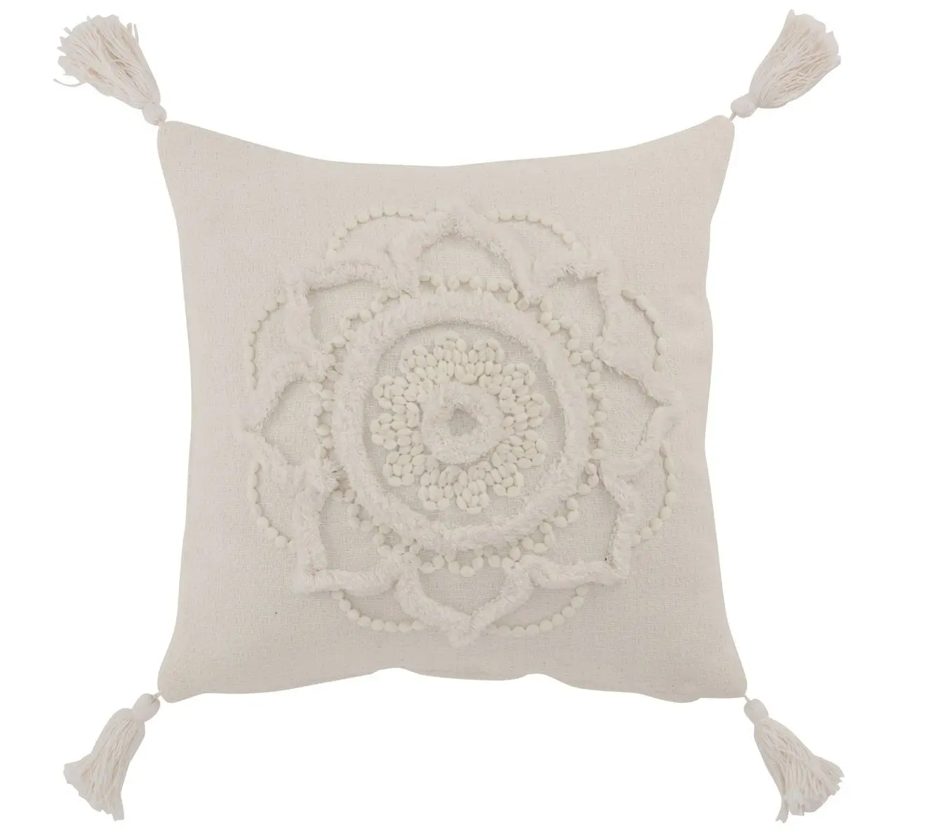 Smetanový bavlněný polštář Fransen Blumen se střapci - 45*45 cm J-Line by Jolipa