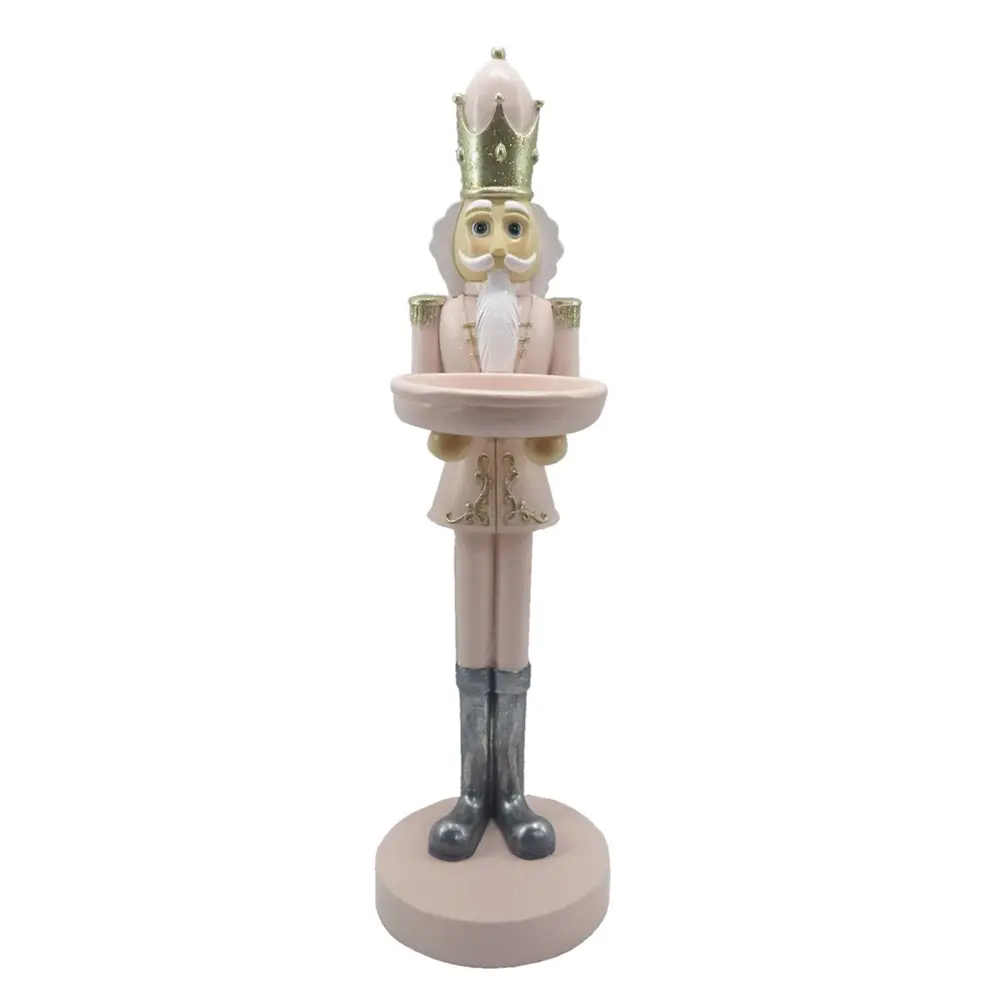 Vánoční dekorace růžový Louskáček s podnosem - 14*11*40 cm Clayre & Eef