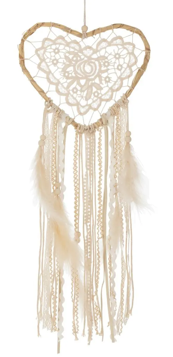 Přírodní lapač snů ve tvaru srdce s peříčky Feathers - 23*21*70cm J-Line by Jolipa