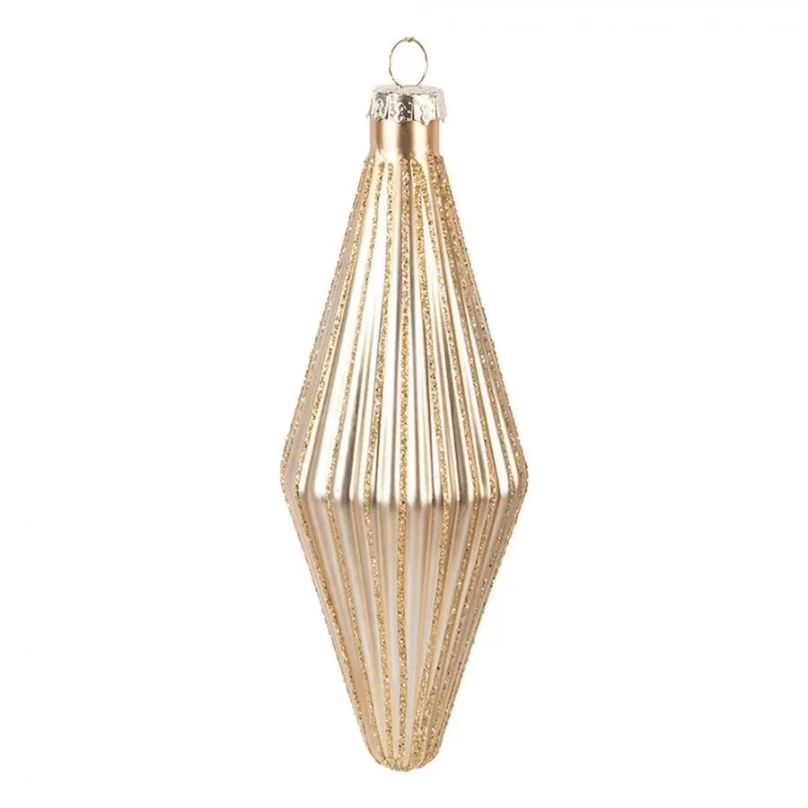 Zlatá skleněná špičatá ozdoba baňka s vroubky - Ø 5*15 cm Clayre & Eef