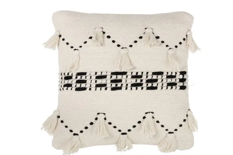 Krémový polštář se střapci Tassel - 45*45*4 cm J-Line by Jolipa
