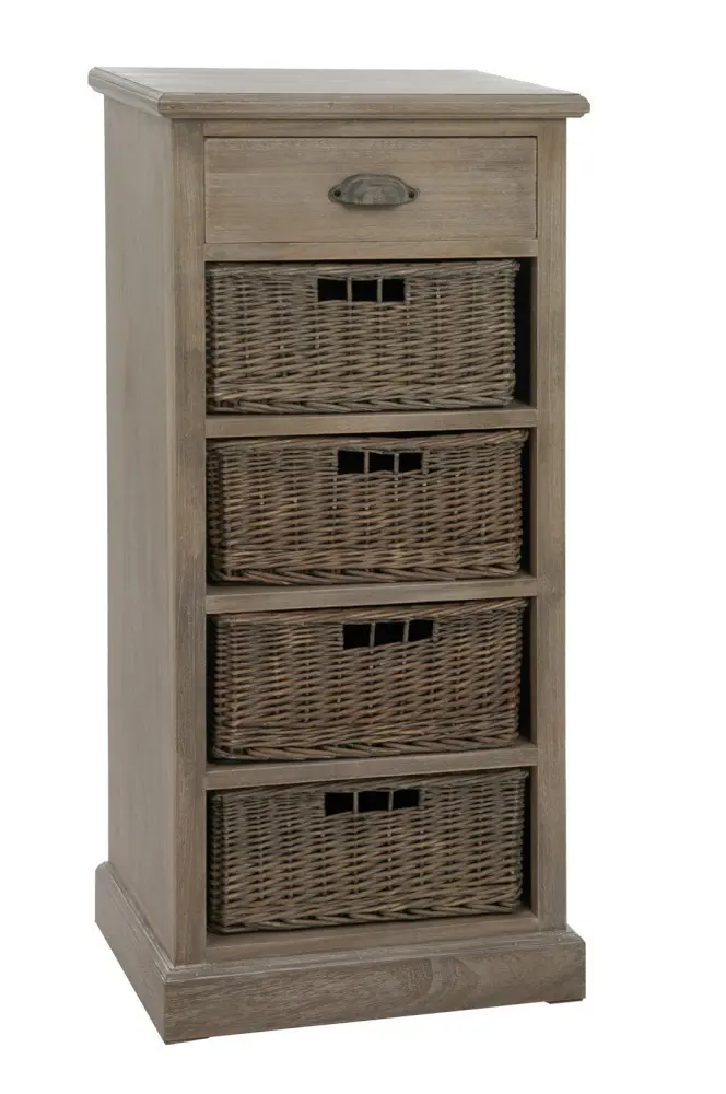 Dřevěná skříňka s proutěnými košíky Jerome - 49*33*107 cm J-Line by Jolipa