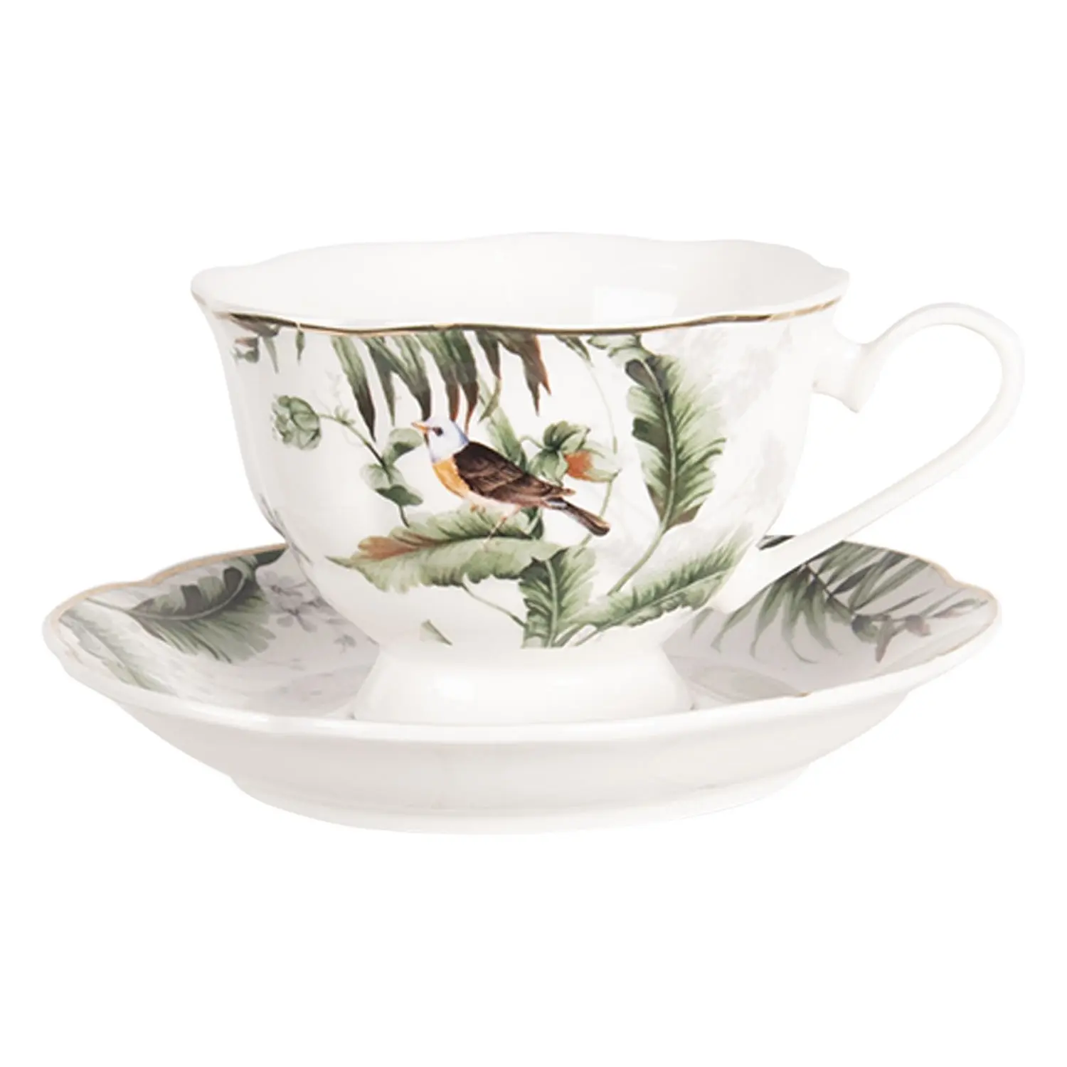 Porcelánový šálek s podšálkem Tropical birds - Ø 15*7 cm / 0,22L Clayre & Eef