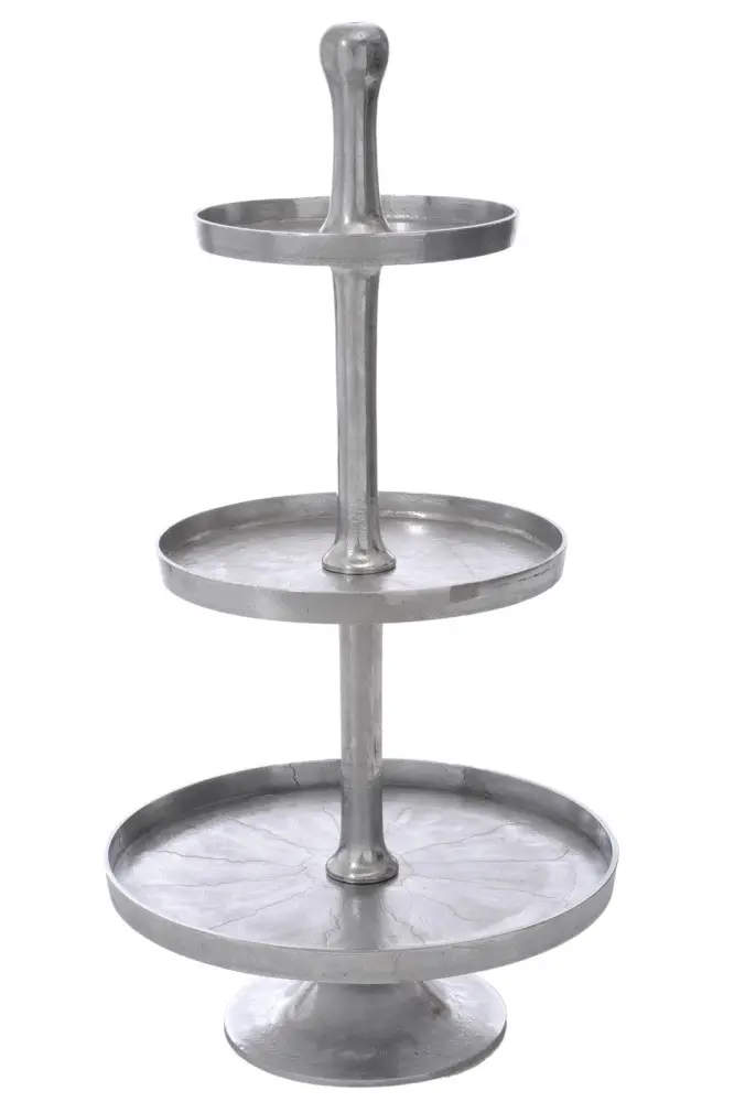 Stříbrný oválný kovový etažér s 3 patry M - 50*50*100 cm J-Line by Jolipa