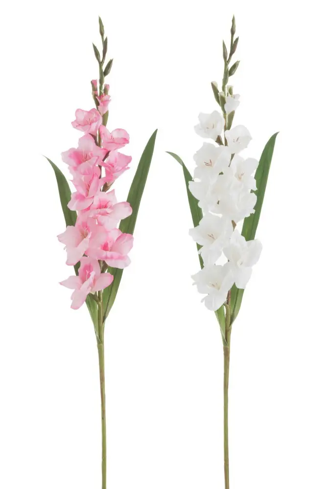2ks bílá a růžová umělá květina gladiol / mečík - 12*102 cm J-Line by Jolipa