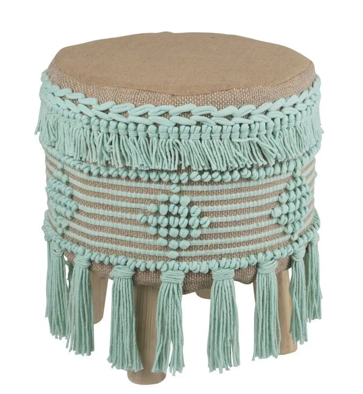 Béžovo - mintová stolička / podnožka Fringe mint - Ø 37*45cm J-Line by Jolipa