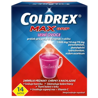 COLDREX MAXGRIP LESNÍ OVOCE POR 1000MG/10MG/70MG POR PLV SOL SCC 14 II