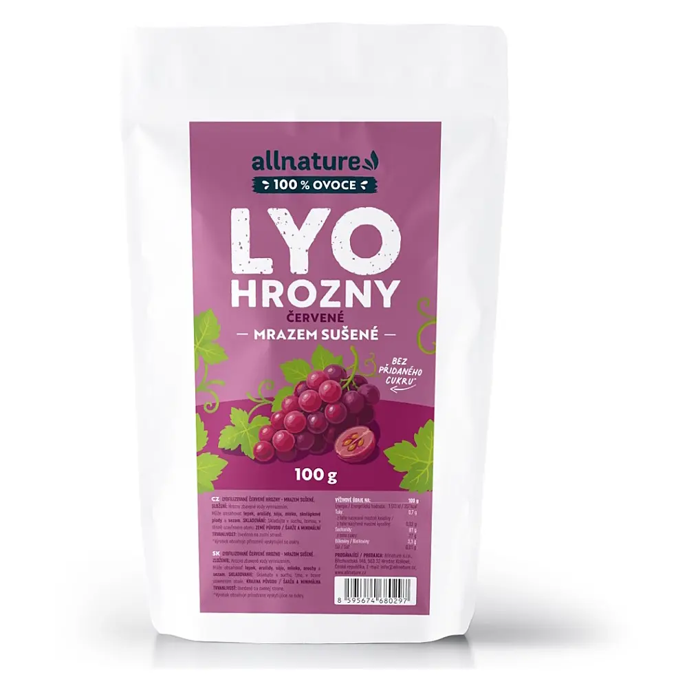 ALLNATURE Hroznové víno červené sušené mrazem 100 g