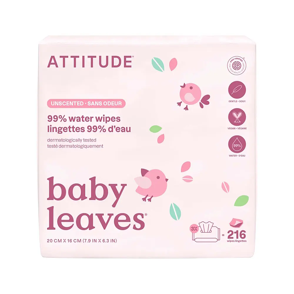 ATTITUDE Baby leaves vlhčené ubrousky bez vůně 3 x 72 ks