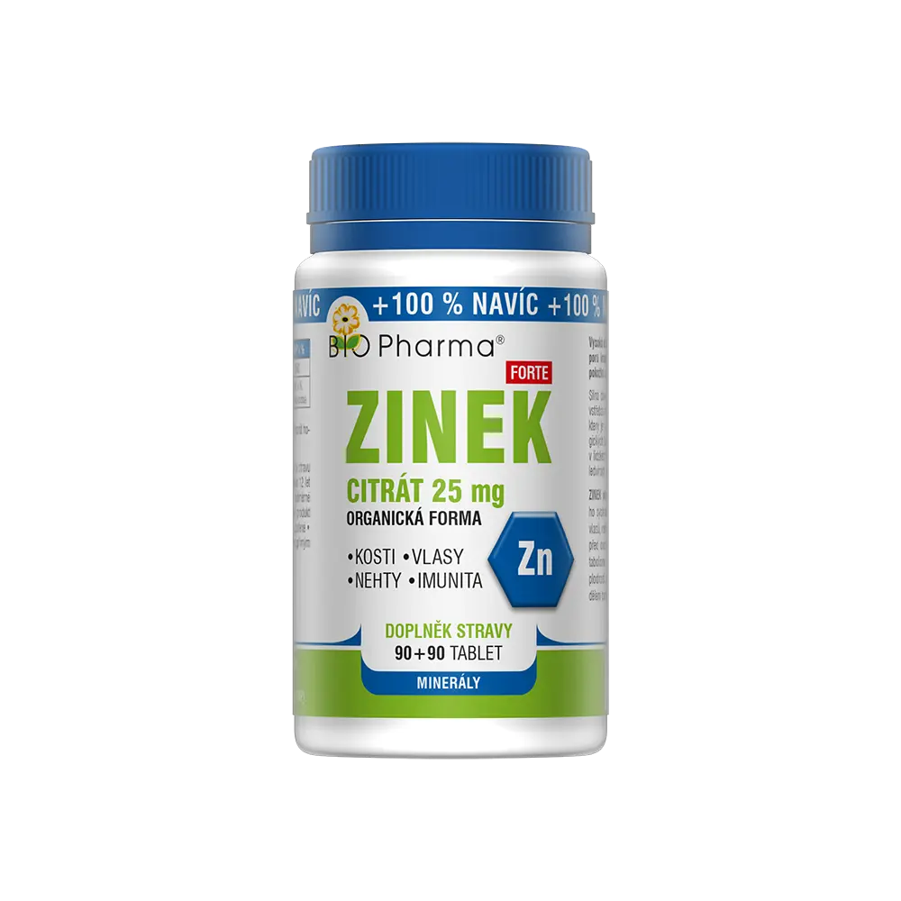 BIO PHARMA Zinek Citrát Forte 25 mg 90+90 tablet