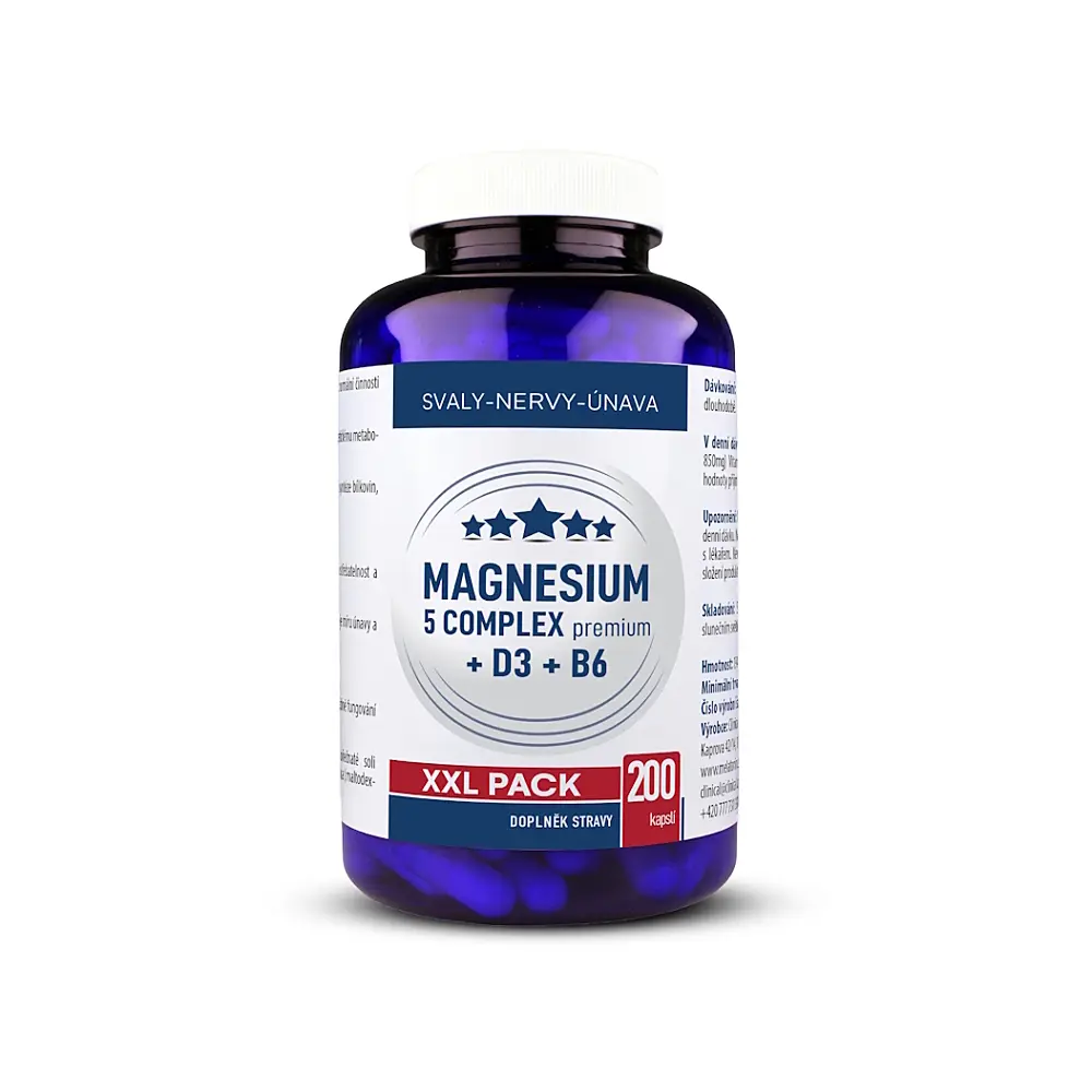 CLINICAL Magnesium 5 complex premium + D3 + B6 200 kapslí