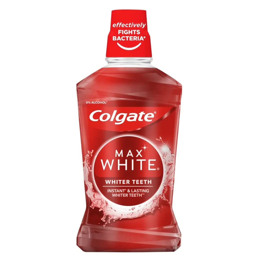 Colgate Max White Whiter Teeth bělicí ústní voda s fluoridem bez alkoholu 500 ml