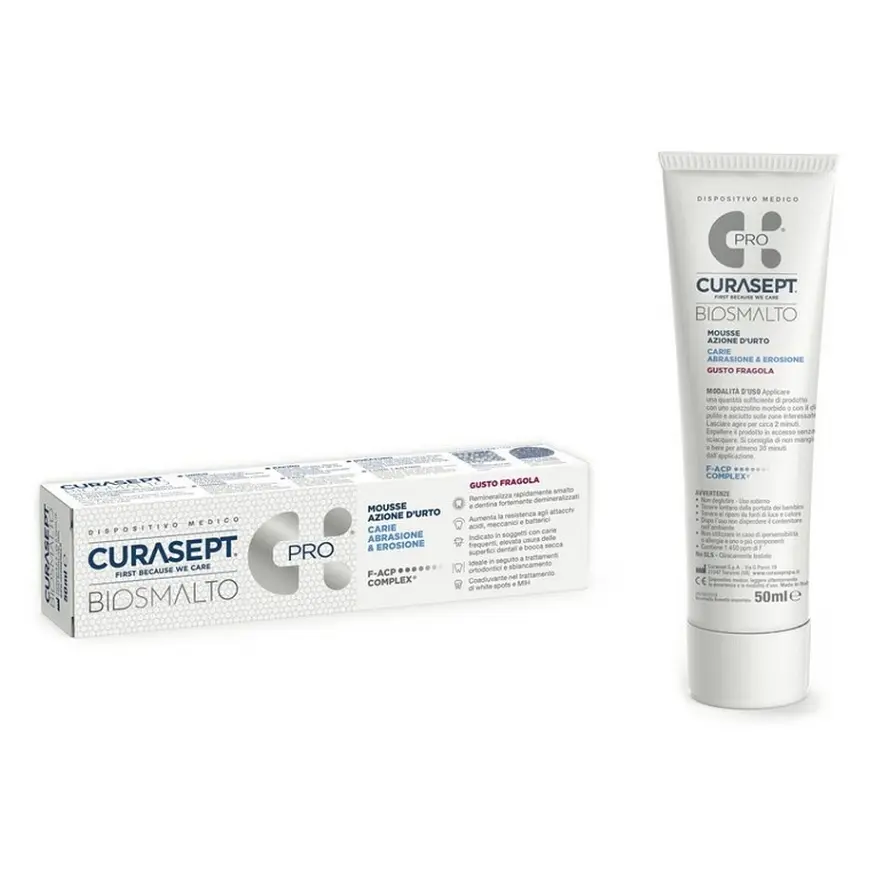Curasept Biosmalto Mousse Caries Abrasion zubní krém na posílení skloviny (jahoda), 50ml