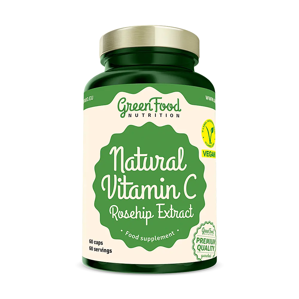 GREENFOOD NUTRITION Natural Vitamin C + Rosehip Extract 60 kapslí