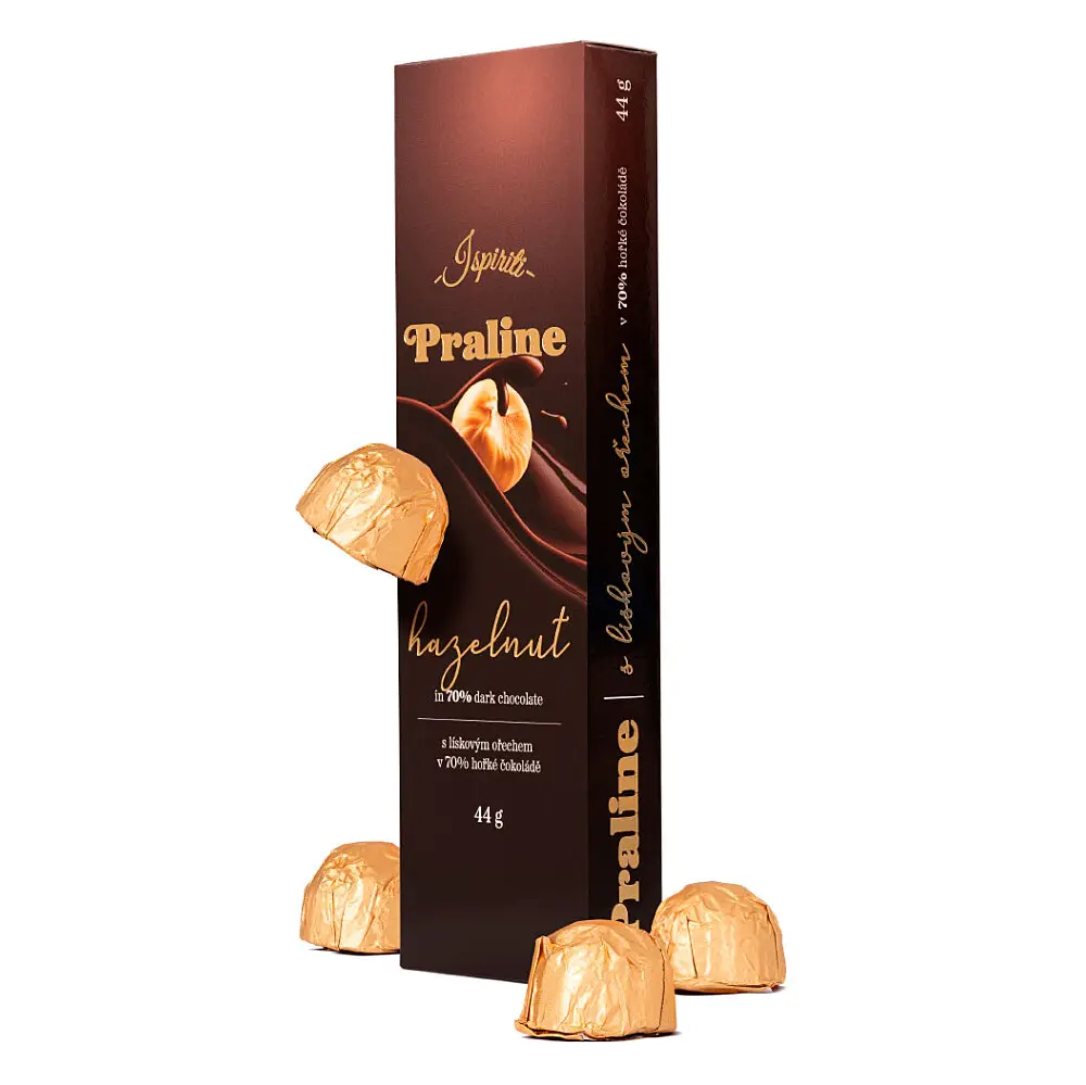 ISPIRITI Praline s lískovým ořechem v 70% hořké čokoládě 44 g