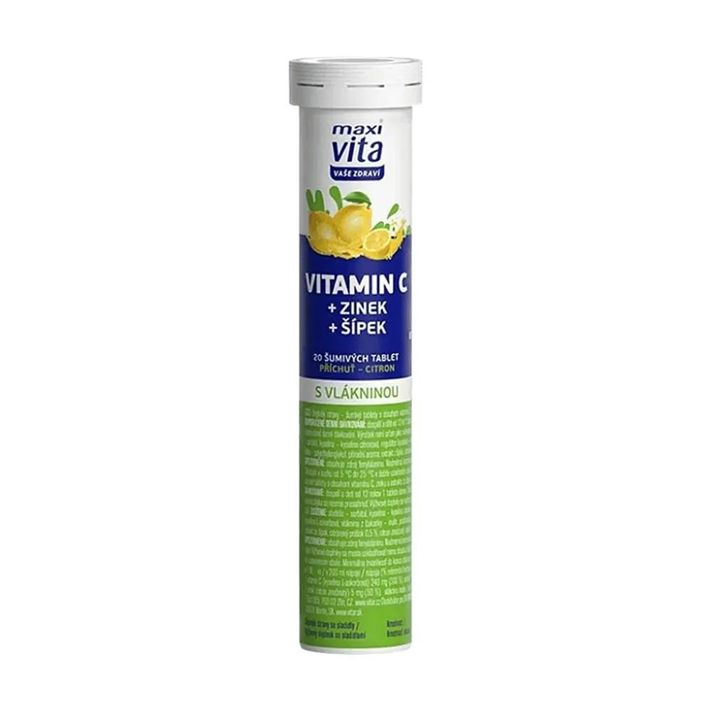 MAXI VITA Vitamin C + zinek a šípek 20 šumivých tablet