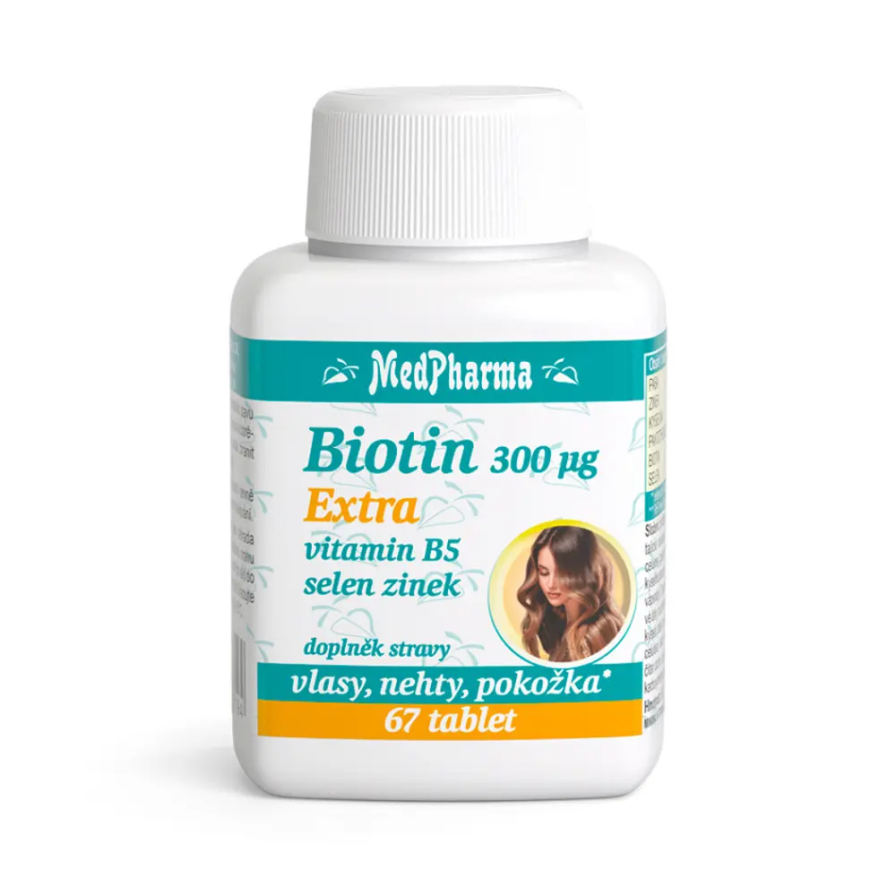 MedPharma Biotin Extra, Vitamin B5, Selen, Zinek, 67 tablet