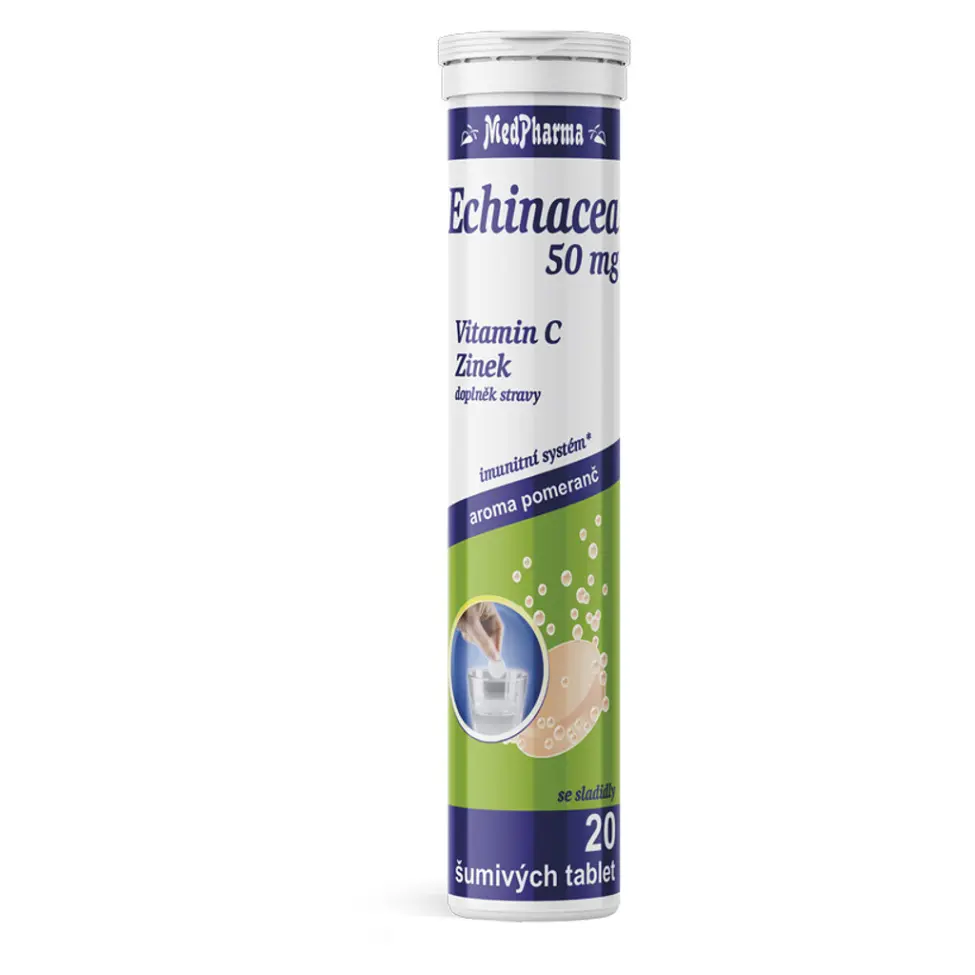 MedPharma Echinacea 50 mg + vitamín C + zinek, 20 šumivých tablet