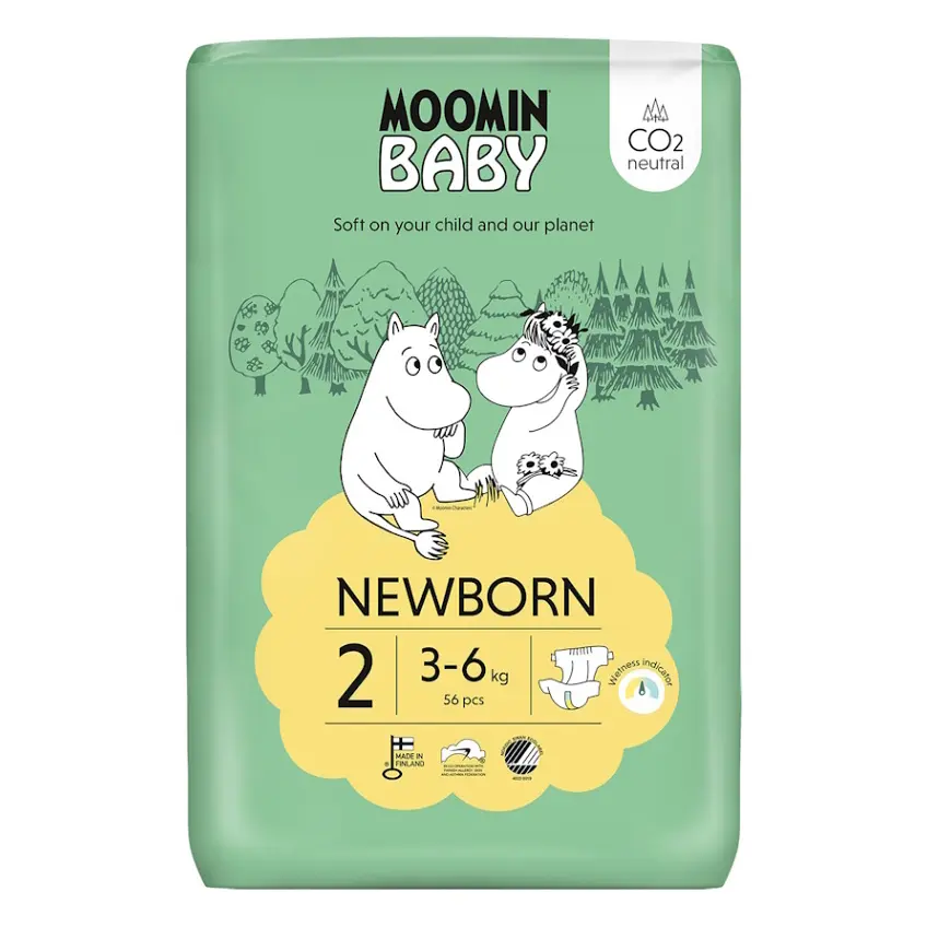 Moomin Baby Eko pleny Newborn, 3–6 kg, vel. 2 56 ks