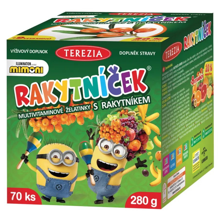 TEREZIA RAKYTNÍČEK Multivitaminové želatinky s rakytníkem MIMONI 70 ks 280 g