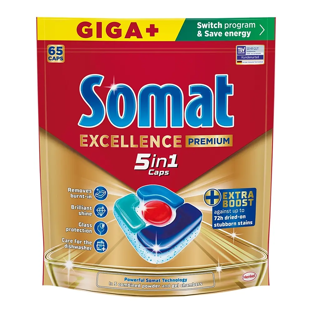 SOMAT Excellence Premium 5in1 Kapsle do myčky Giga+ 65 kusů