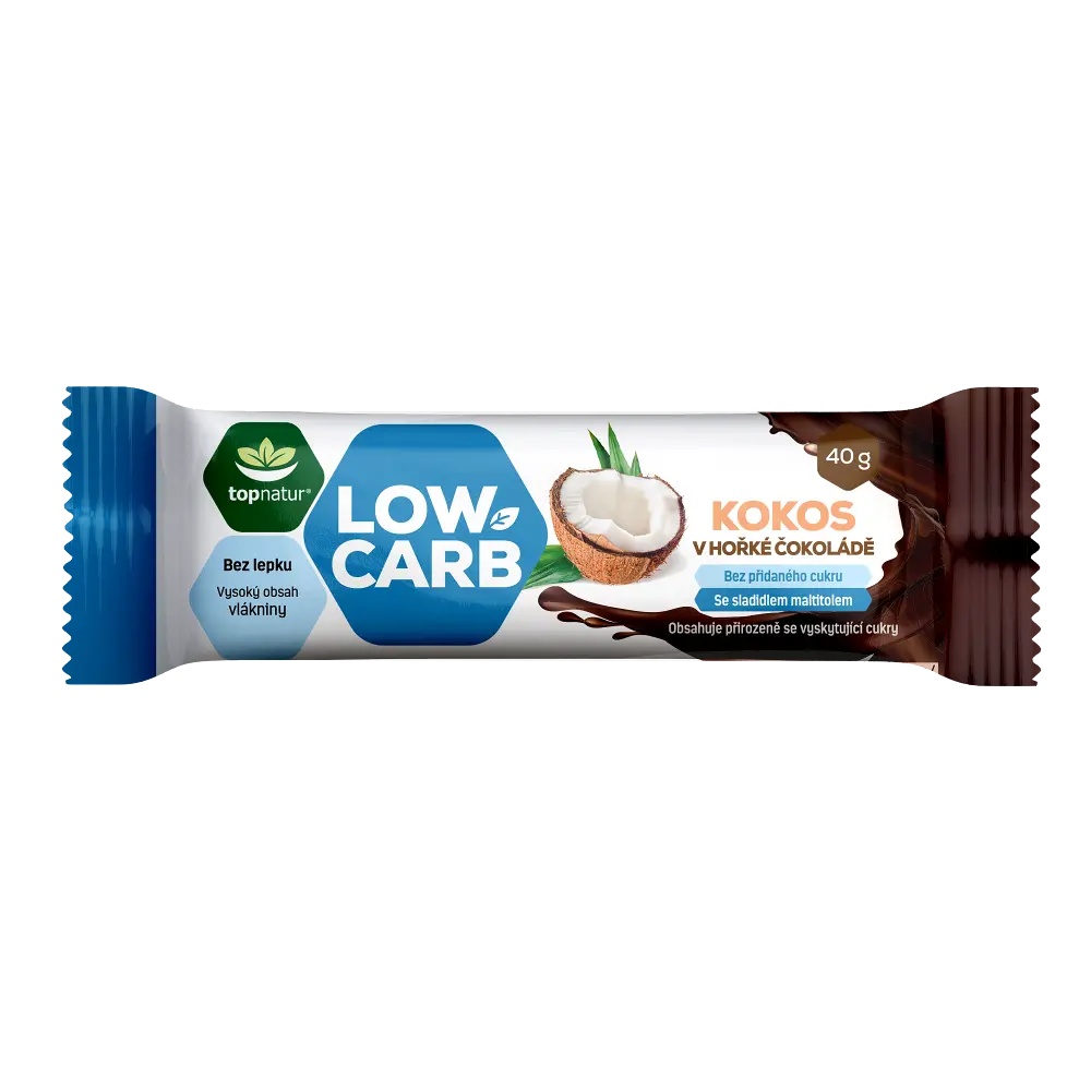 Topnatur Low Carb tyčinka kokos v hořké čokoládě 40 g