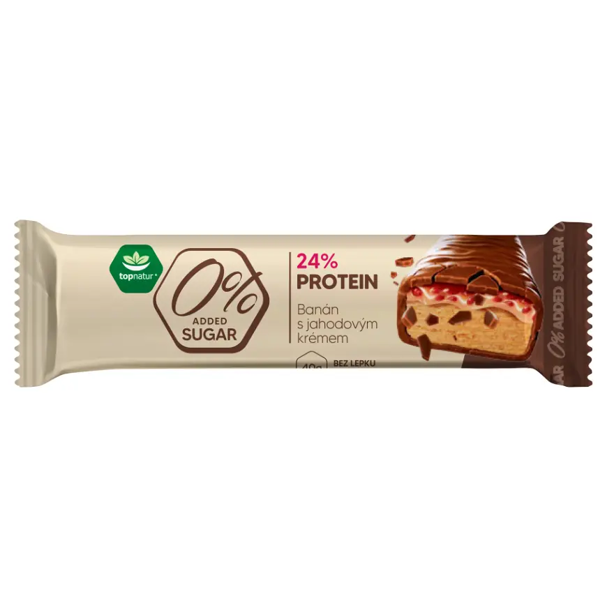 Topnatur 0% SUGAR proteinová tyčinka Banán s jahodovým krémem 40 g