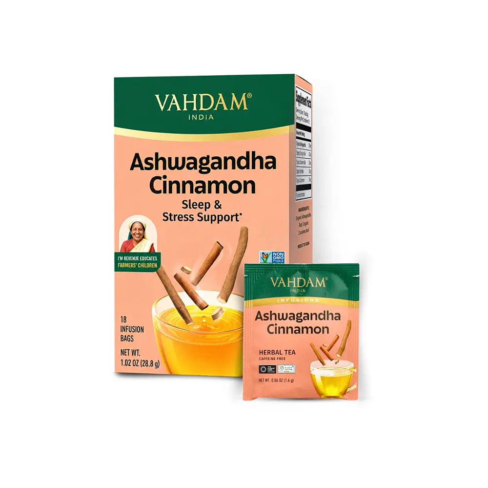 VAHDAM Ashwagandha Cinnamon 28,8g (18 sáčků, bylinný čaj)