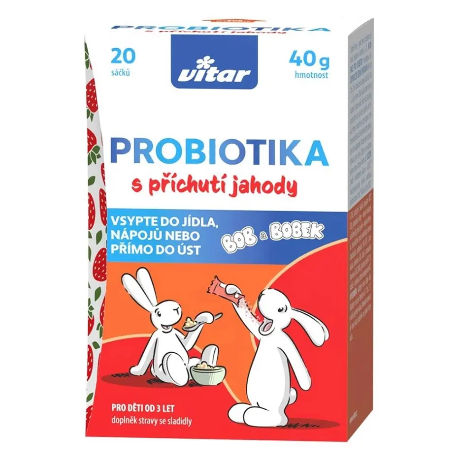 VITAR Probiotika Bob a Bobek s příchutí jahody 20 x 2 gramů