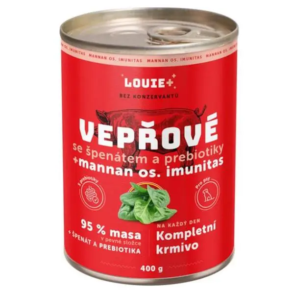Louie Dog konzerva Vepřové se špenátem a prebiotiky 400g