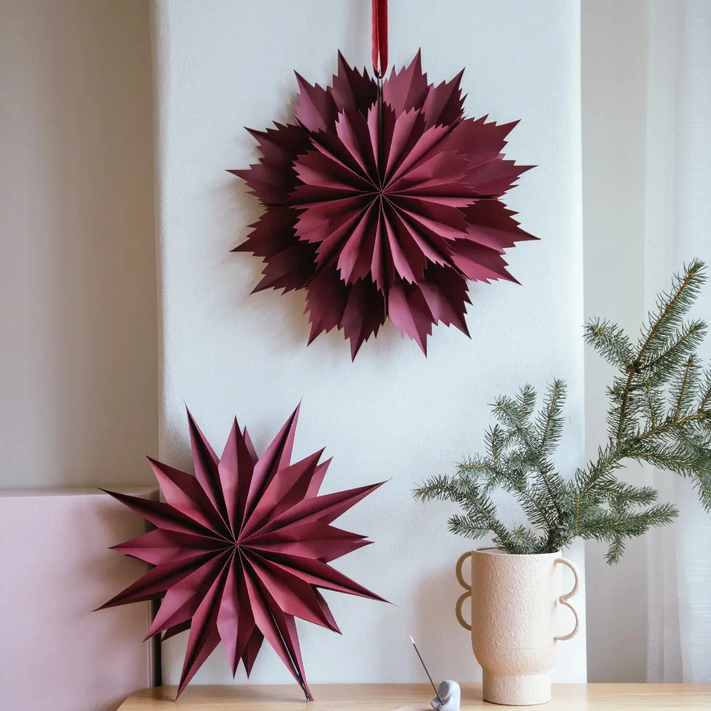DIY sada na výrobu papírové hvězdy - vínová s leskem
