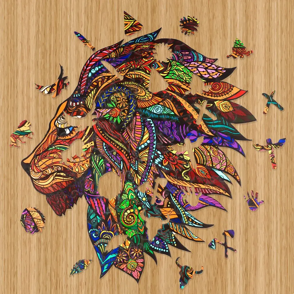 Dřevěné kreativní puzzle Král džungle | Dřevěné 3d puzzle, jigsaw puzzle | Vánoční dárek pro kluky, holky, muže, ženy, děti, k narozeninám, svátku, vá