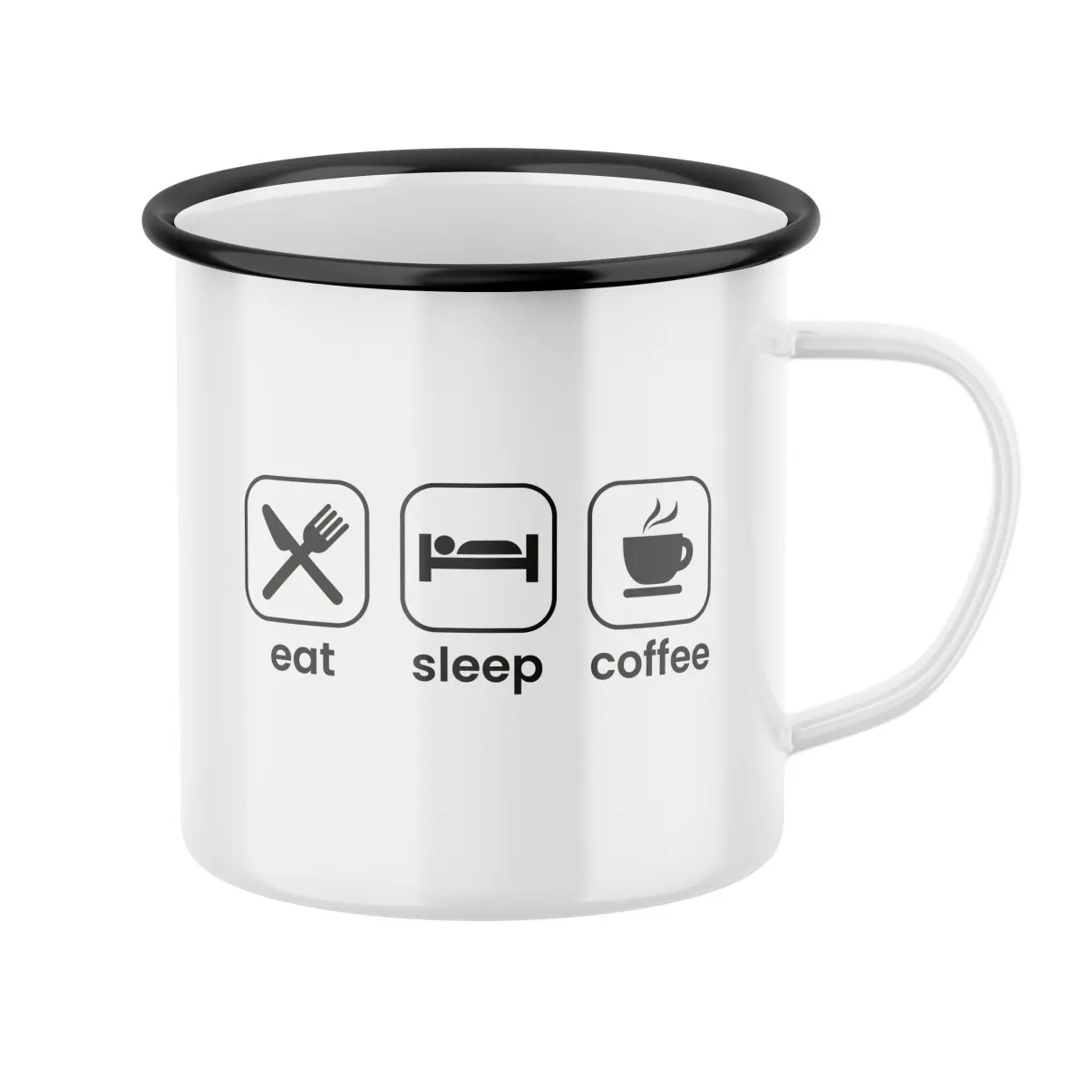 2+1 ZDARMA Smaltovaný hrnek s potiskem Eat, sleep, coffee | Dárek pro muže, ženu k narozeninám, svátku, výročí, vánocům
| vtipný dárek s potiskem | f