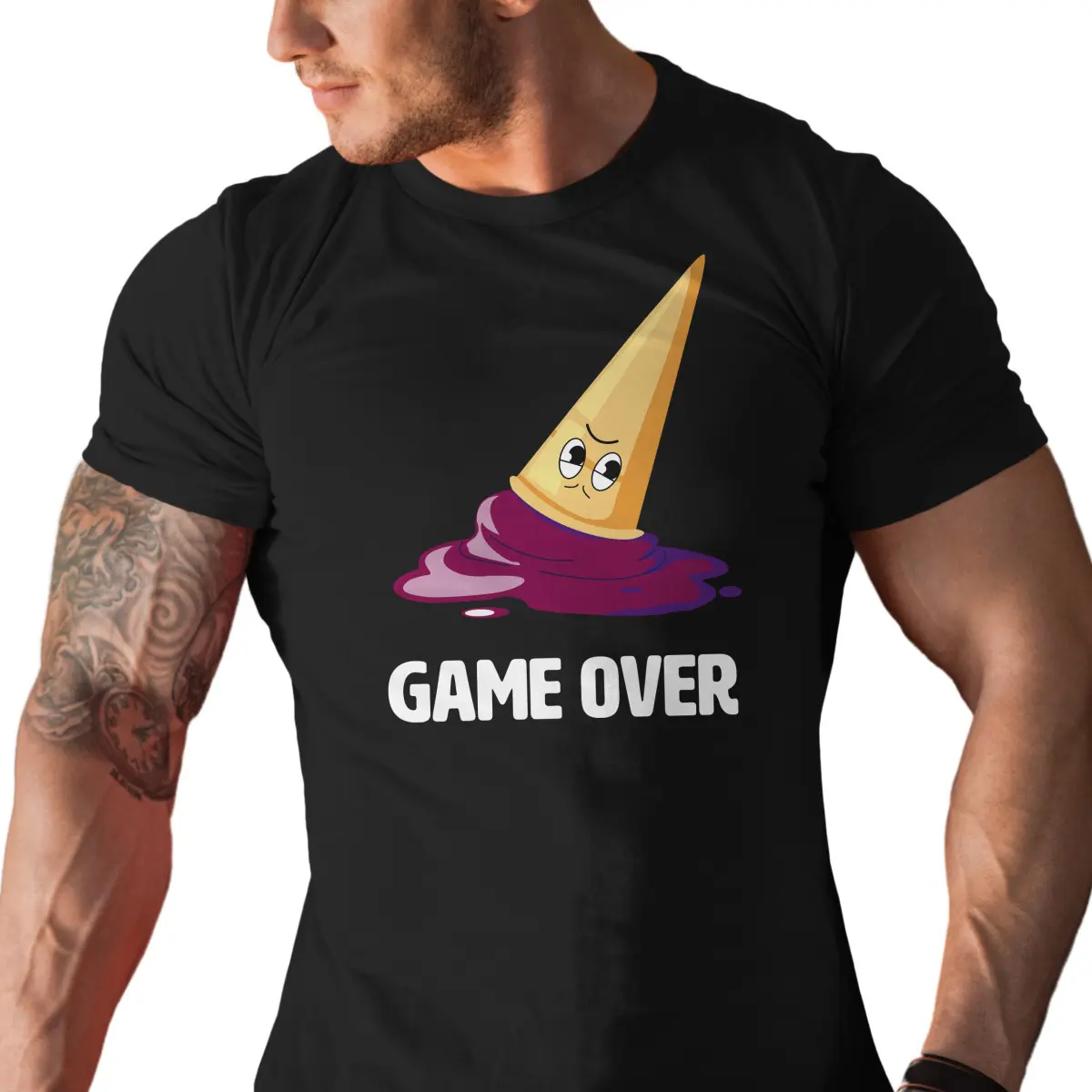 Pánské tričko s potiskem “Game Over - Zmrzlina” | Dárek k narozeninám, svátku, výročí, vánocům | Dárek pro muže, ženu | Vtipné tričko | 100% bavlna |