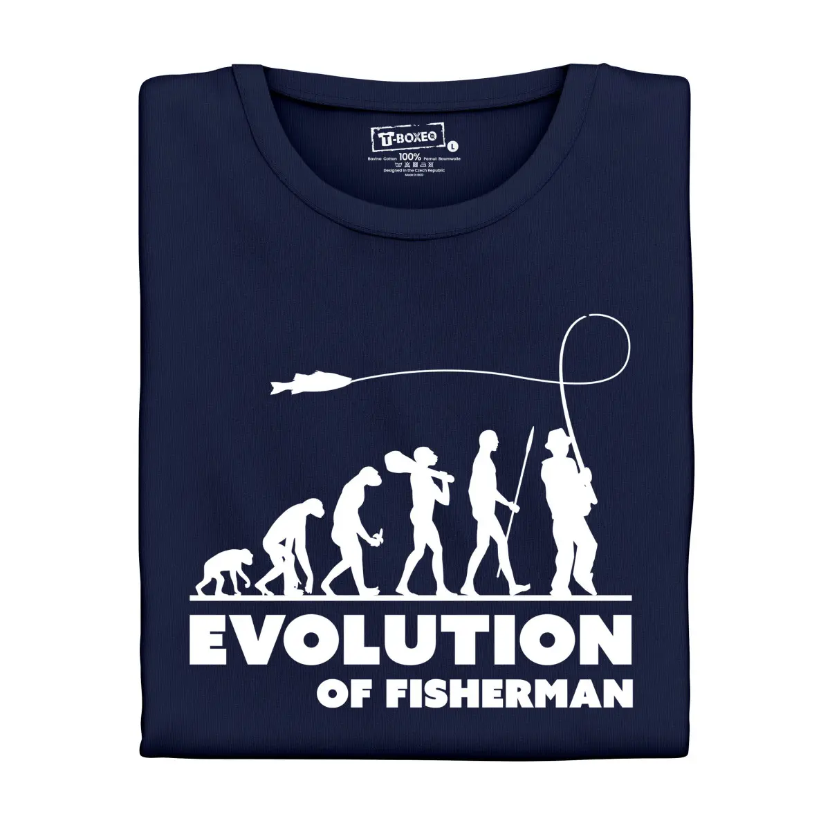Dámské tričko s potiskem "Evolution of Fisherman" | Dárek k narozeninám, svátku, výročí, vánocům | Dárek pro muže, ženu | Vtipné tričko | 100% bavlna
