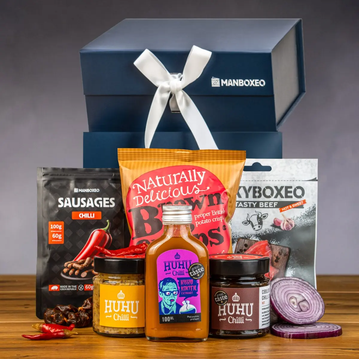 Dárková sada plná chilli | Dárek k narozeninám, svátku, výročí, vánocům pro muže, ženu | Dárkový koš, box, krabice, krabička, balení | dárek k vánocům