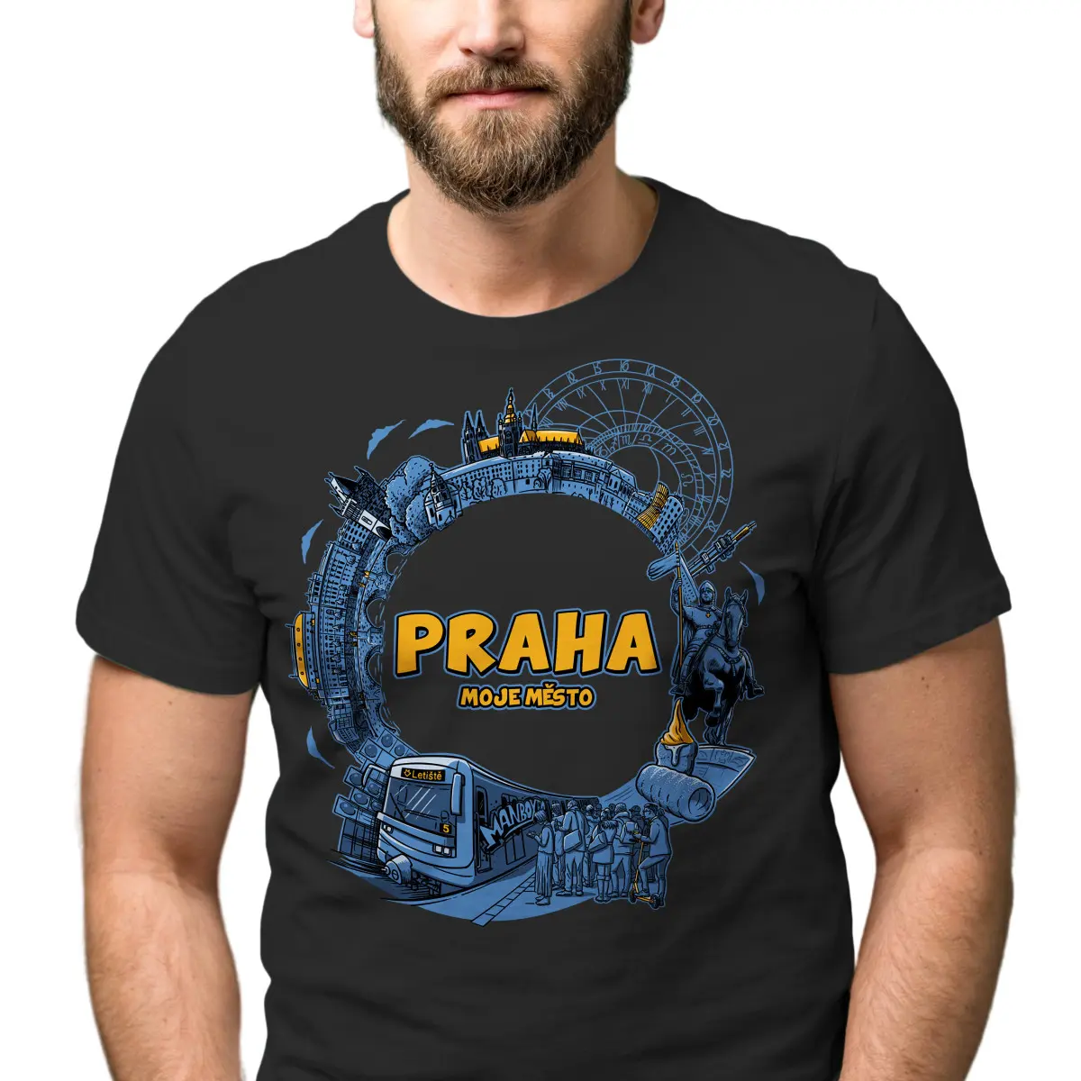 Pánské tričko s potiskem “PRAHA” | Dárek k narozeninám, svátku, výročí, vánocům | Dárek pro muže, ženu | Vtipné tričko | 100% bavlna | dárek k vánocům