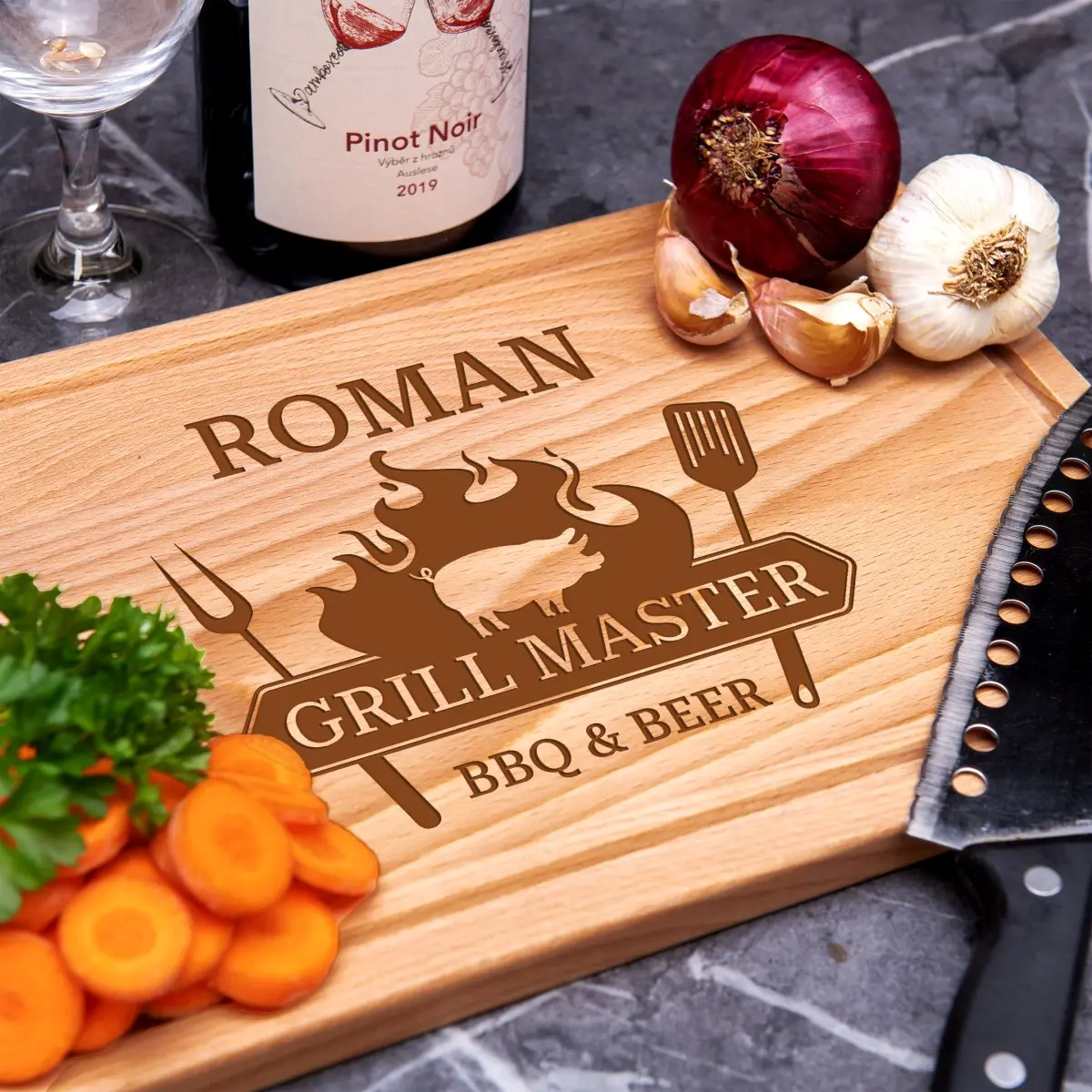 2+1 ZDARMA Kuchyňské prkénko dřevěné - obdelník Grill master | Originální dárek se jménem, iniciály k narozeninám, svátku, výročí, vánocům
| personal