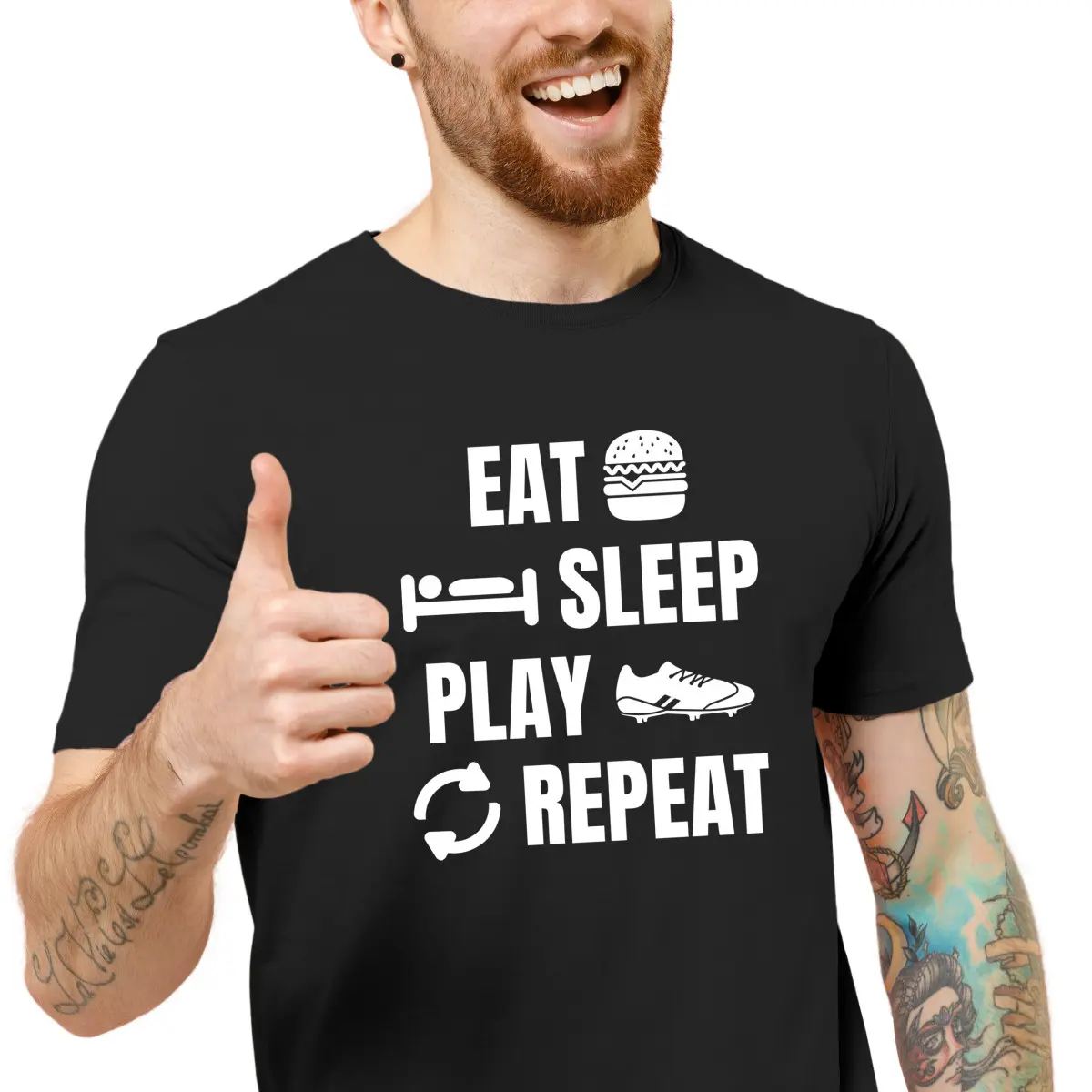 Pánské tričko s potiskem "Eat, sleep, play Football" | Dárek k narozeninám, svátku, výročí, vánocům | Dárek pro muže, ženu | Vtipné tričko | 100% bavl