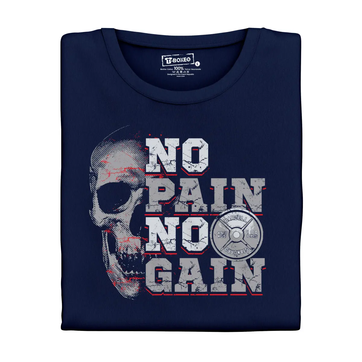 Pánské tričko s potiskem “No Pain, No Gain, s lebkou” | Dárek k narozeninám, svátku, výročí, vánocům | Dárek pro muže, ženu | Vtipné tričko | 100% bav