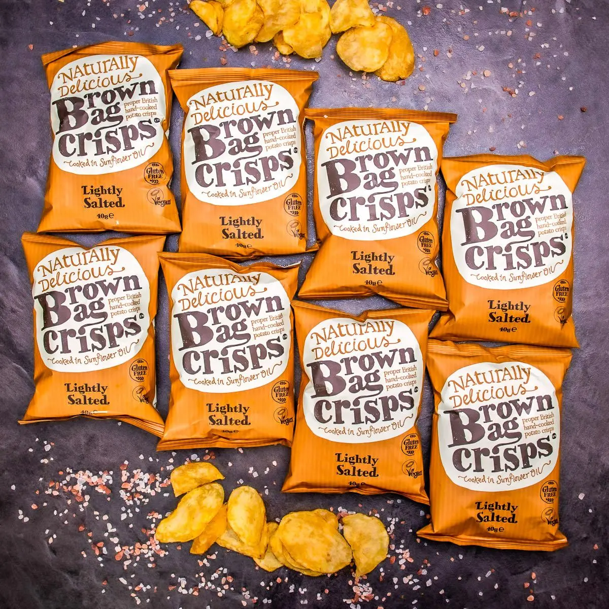 20× Křupavé, jemně solené a ručně vyráběné Brown Bag Crisps 40 g