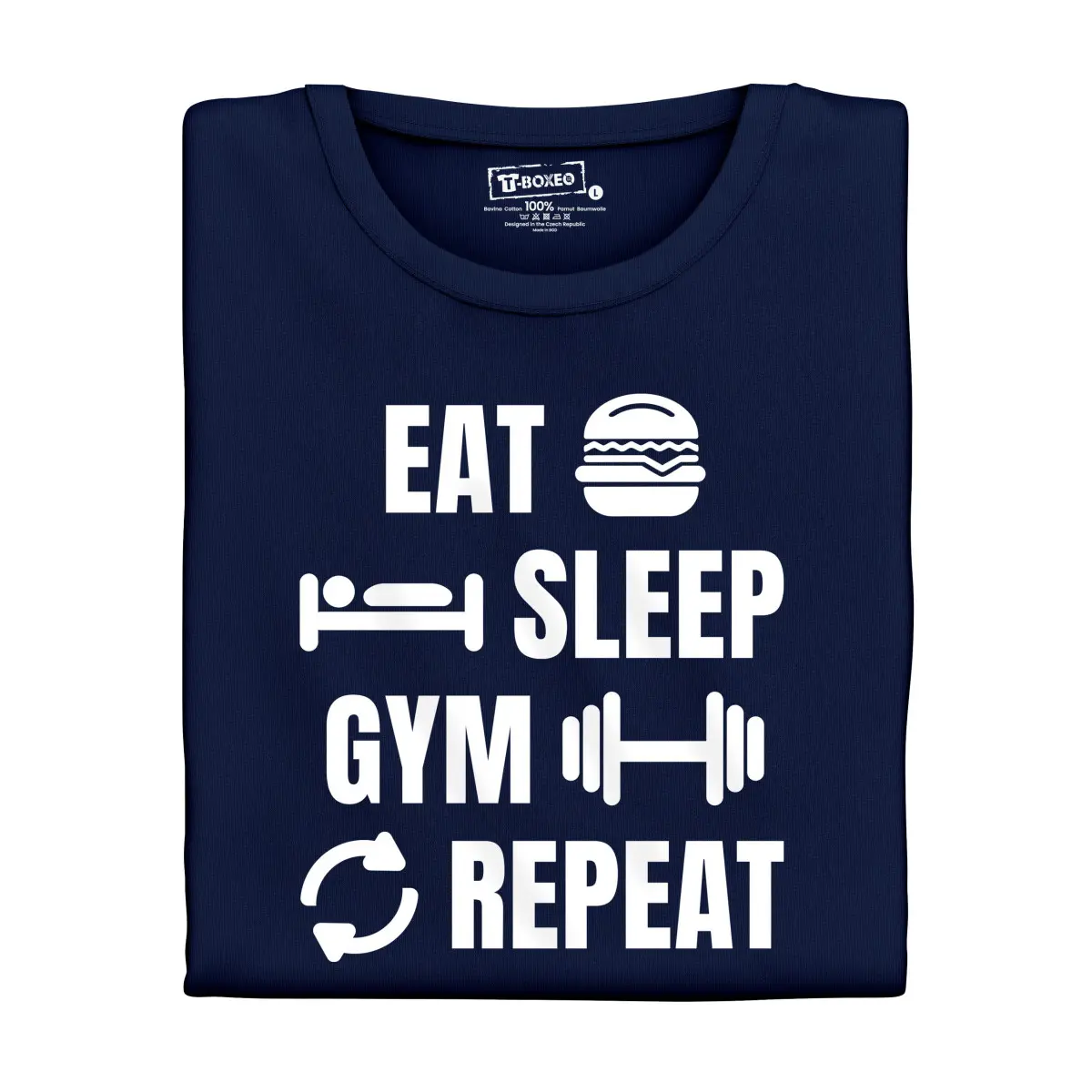 Pánské tričko s potiskem “Eat, Sleep, Gym, Repeat” | Dárek k narozeninám, svátku, výročí, vánocům | Dárek pro muže, ženu | Vtipné tričko | 100% bavlna