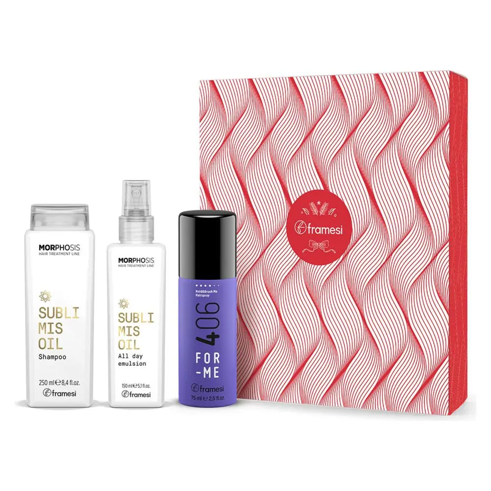 Framesi Vánoční set pro suché vlasy - šampon 250ml + emulze ve spreji 150ml a dárek