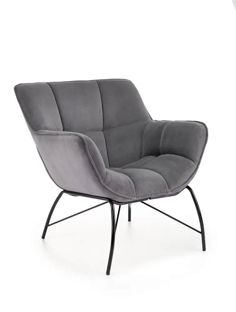 Designové křeslo BELTON — kov, látka, šedá