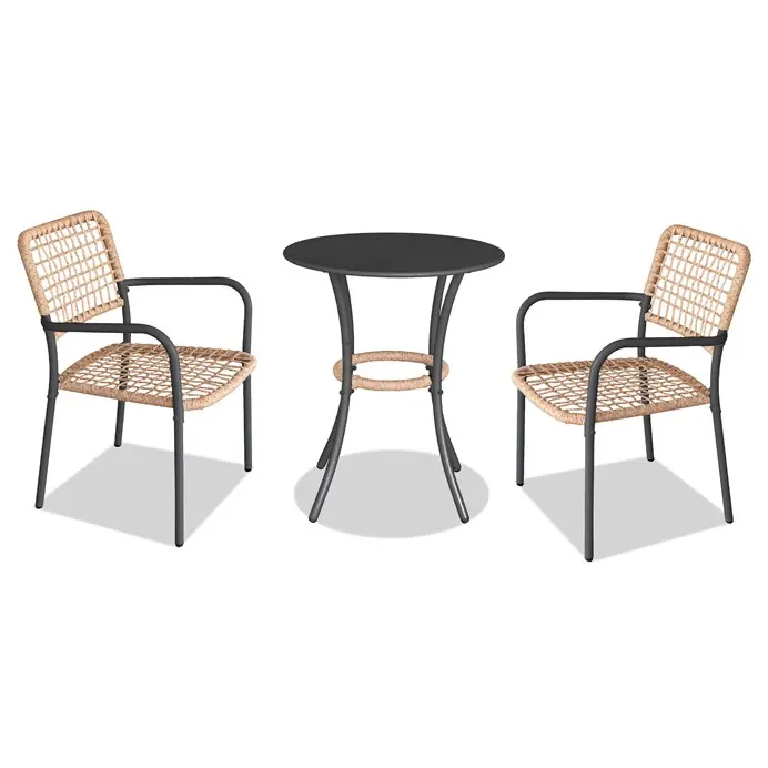 Zahradní set BONTAS 1 + 2 — kov, umělý ratan, antracit / přírodní