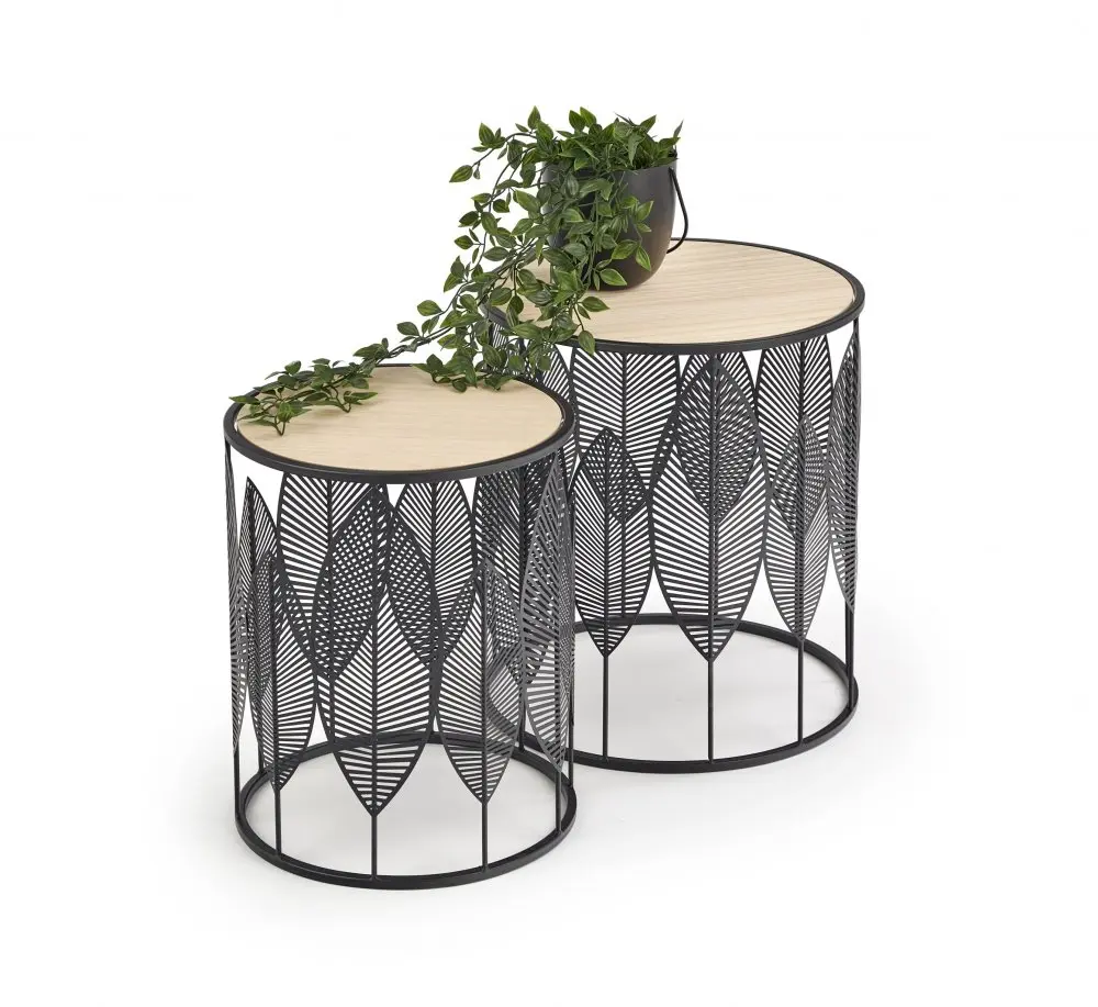Set 2 konferenčních stolků FOLLA — kov, MDF, černá / přírodní