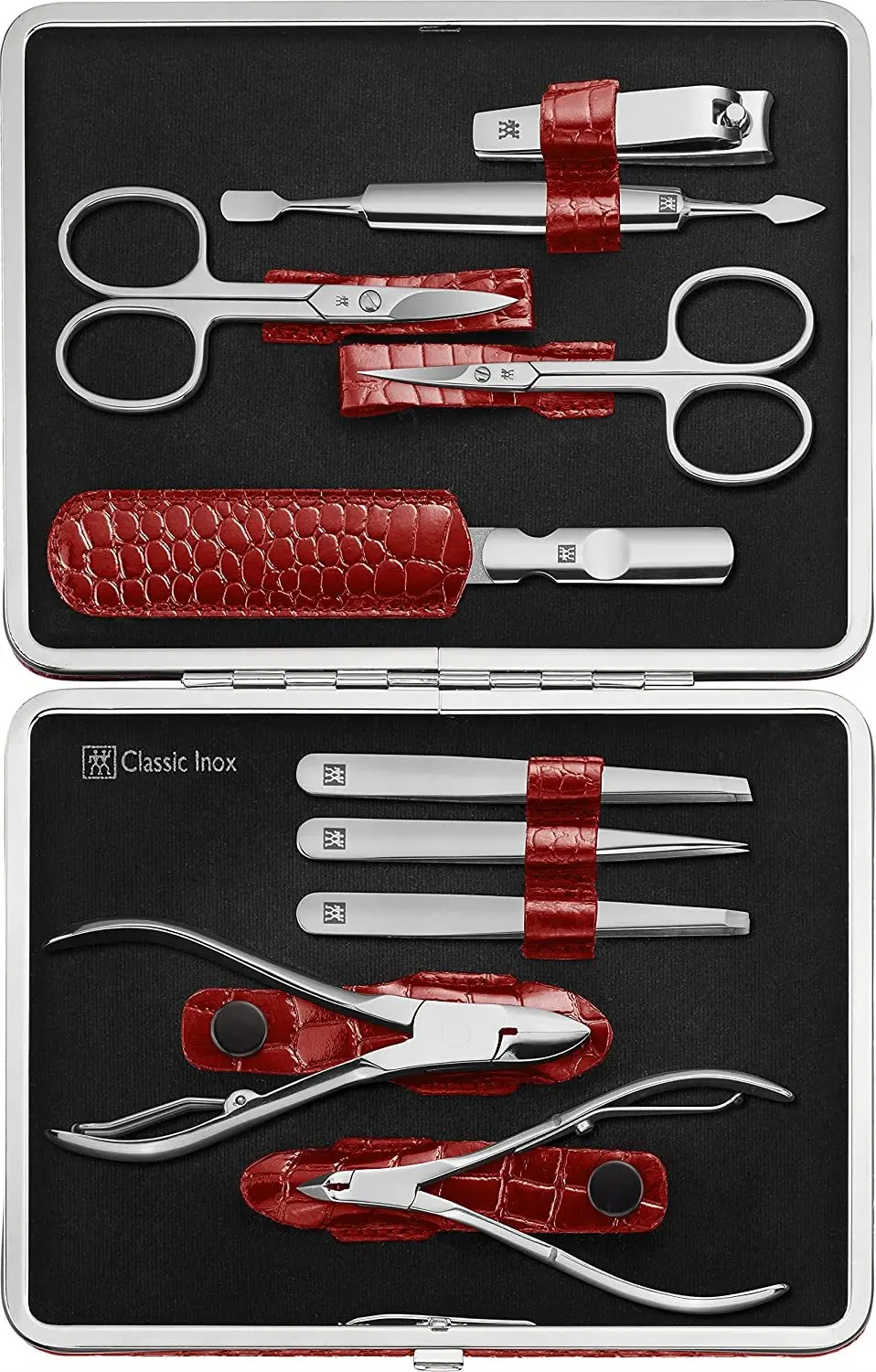Zwilling Beauty Classic Inox manikúra, červená kůže s kovovým rámem, 10 ks 97654-003