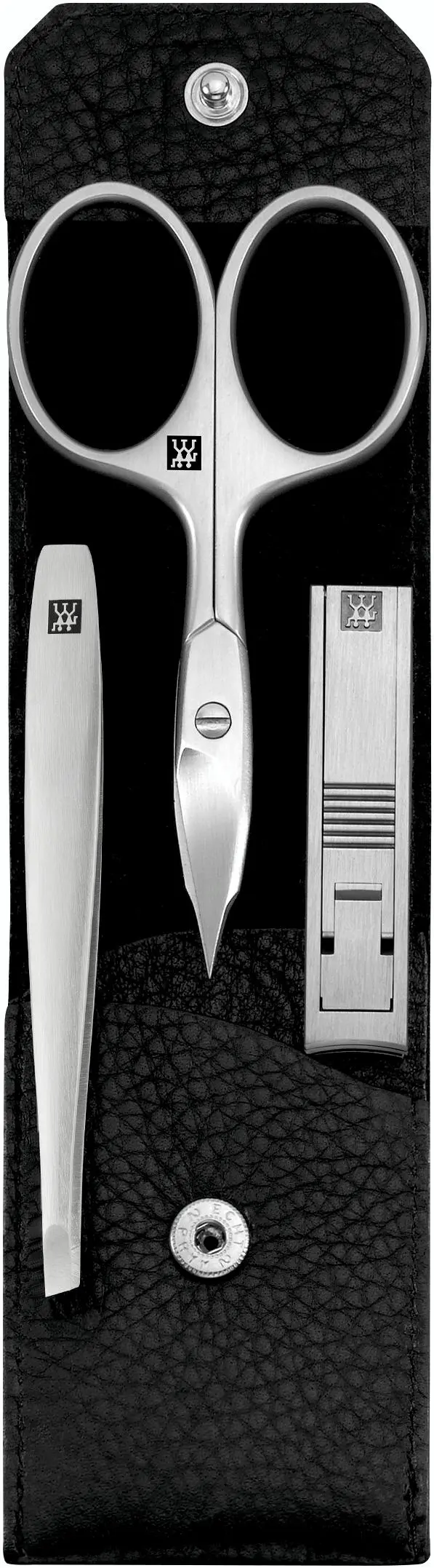 Zwilling Beauty Premium manikúra Yak, kožené pouzdro, 3 ks (nůžky, štípátko, pinzeta), černá 98642-004